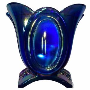Carnival Cobalt Blue Glass L.E. Smith Vase Dish